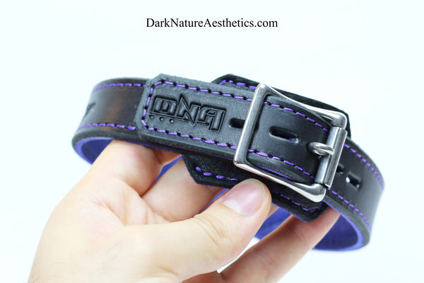 "Carnal Sins" Purple Locking Bondage Leather Collar