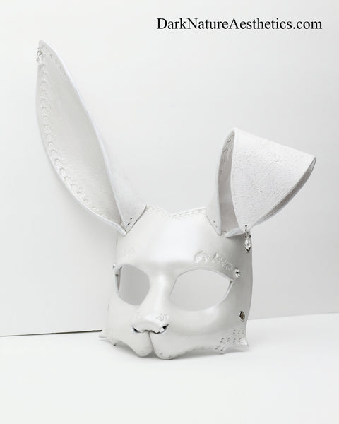"Aurora" Pearl White Bunny Rabbit Leather Mask