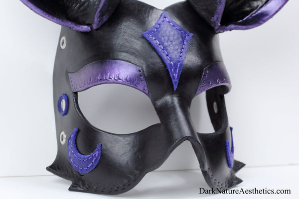"Chandra" Black/Purple Bunny Rabbit Leather Mask