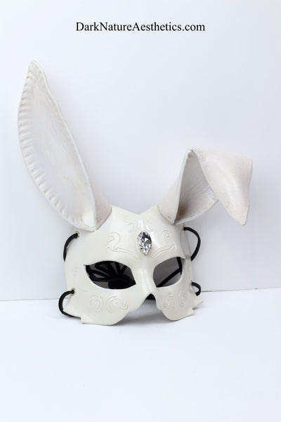 "Calla" Cream White Bunny Rabbit Leather Mask