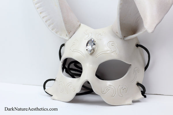 "Calla" Cream White Bunny Rabbit Leather Mask